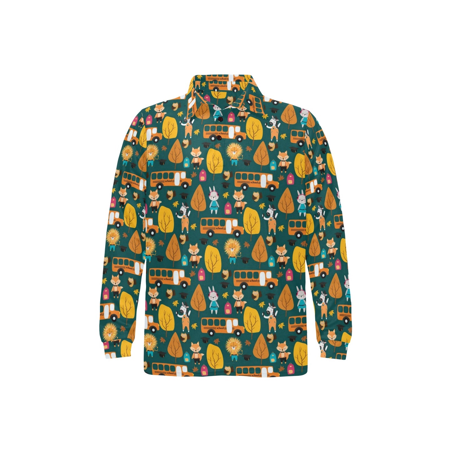 School Bus Print Design LKS309 Long Sleeve Polo Shirt For Men's