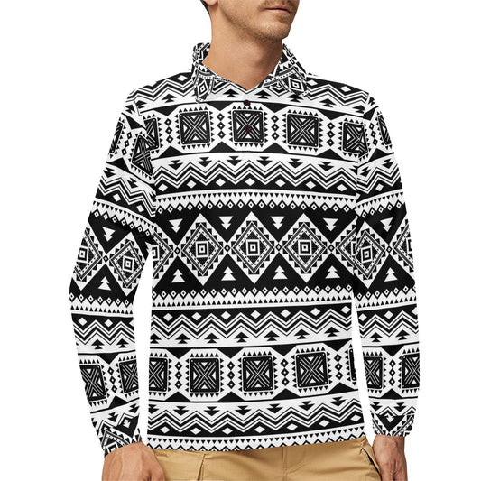Aztec Pattern Print Design 08 Long Sleeve Polo Shirt For Men's