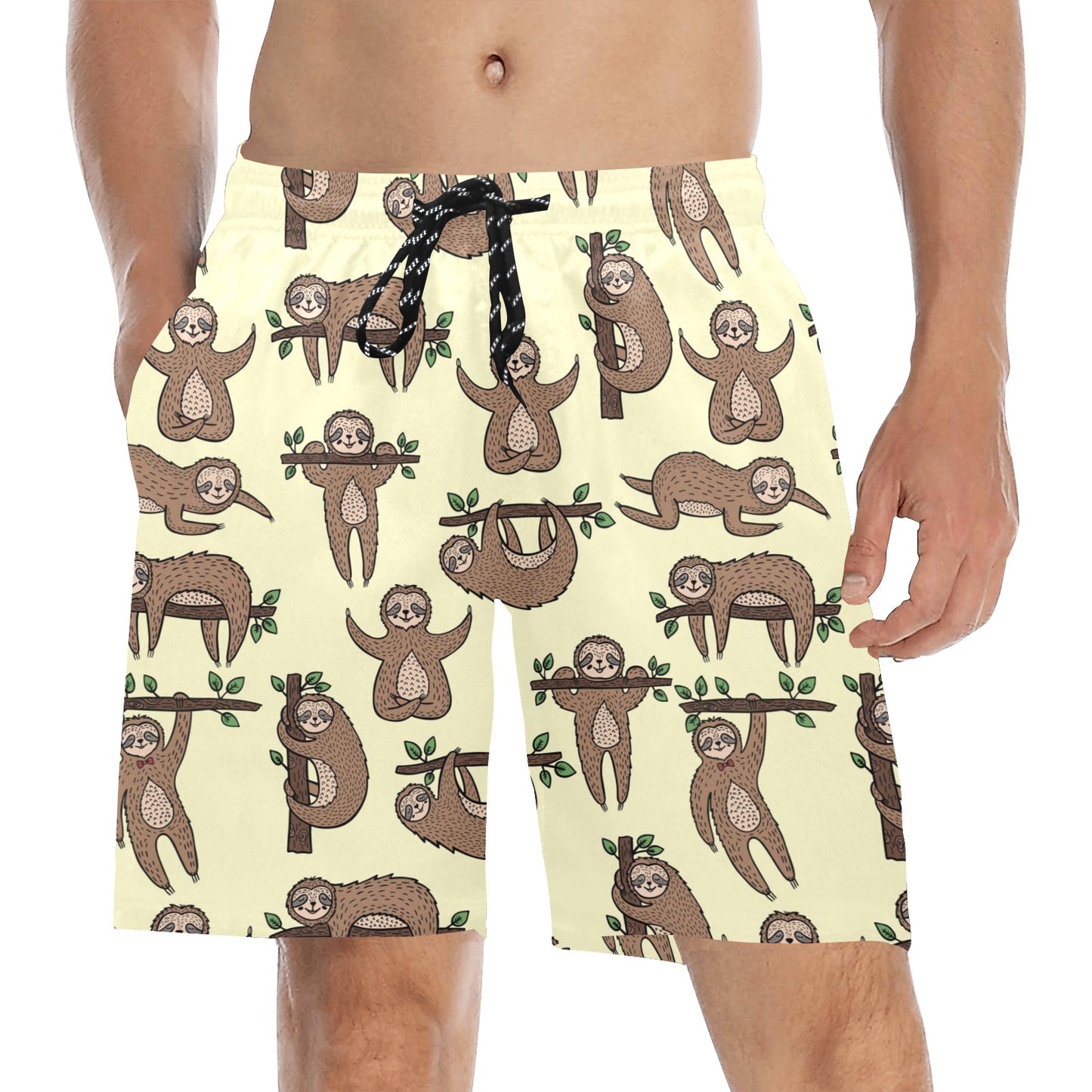 Sloth Print Design LKS3010 Men's Swim Trunks Beach Shorts