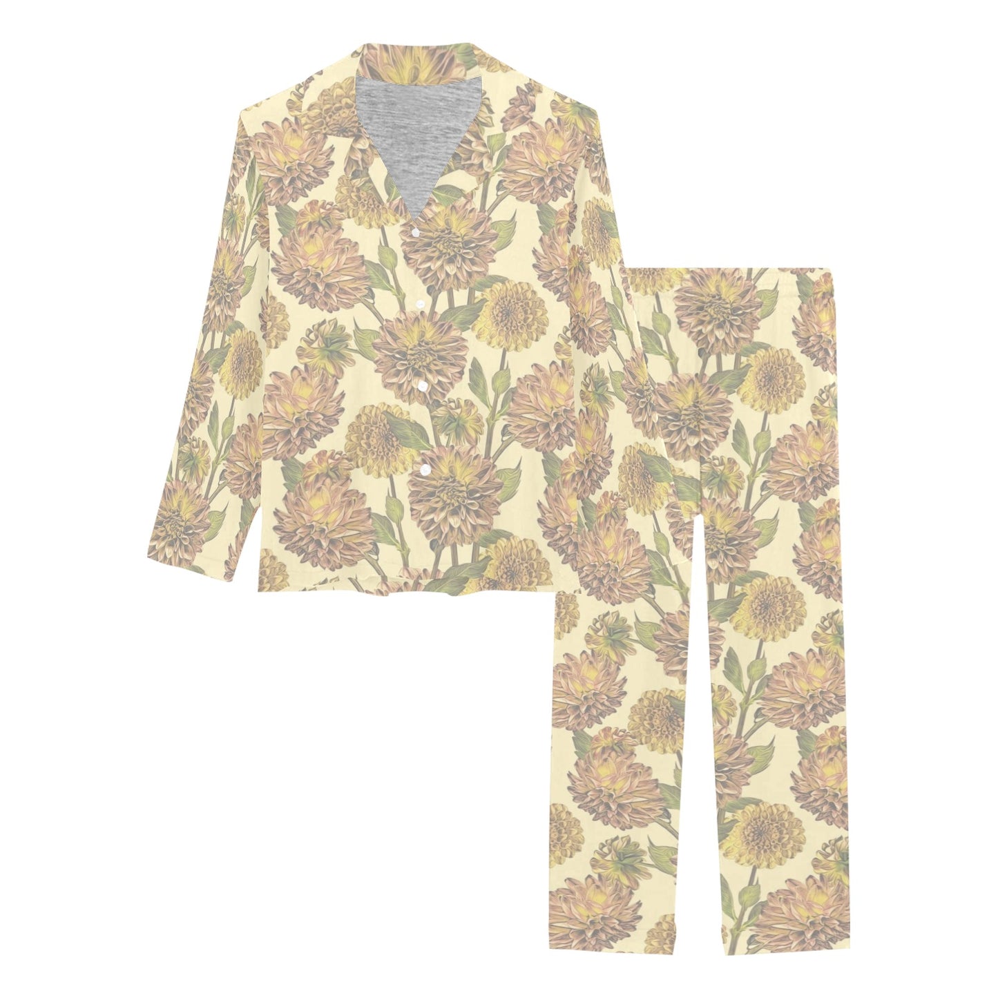 Dahlia Pattern Print Design DH09 Women's Long Pajama Set