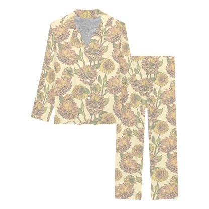 Dahlia Pattern Print Design DH09 Women's Long Pajama Set