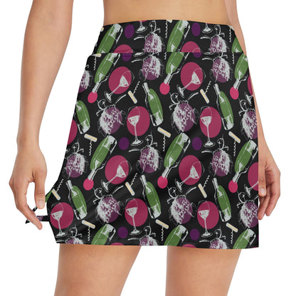 Wine Print Design LKS307 17" Golf & Pickleball Skort with Pockets