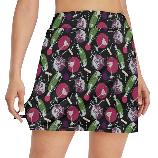 Wine Print Design LKS307 17" Golf & Pickleball Skort with Pockets
