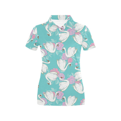 Swan Pattern Print Design 03 Women's Polo Shirt