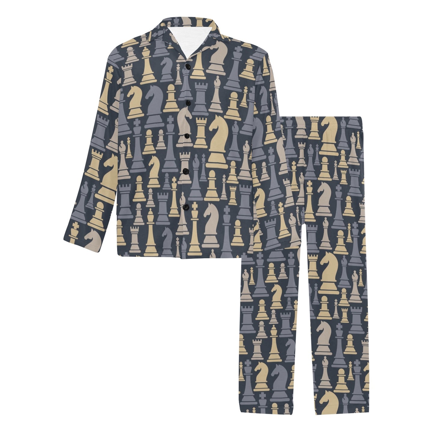 Chess Pattern Print Design 04 Men's Long Pajama Set