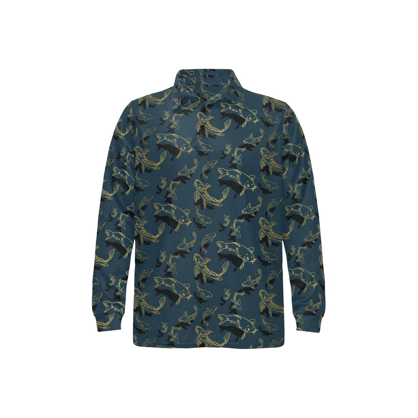 Koi Carp Gold Design Themed Print Long Sleeve Polo Shirt For Men's