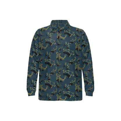 Koi Carp Gold Design Themed Print Long Sleeve Polo Shirt For Men's