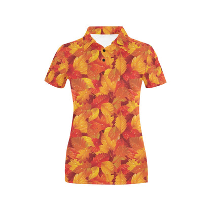 Elm Leave Autum Print Pattern Women's Polo Shirt