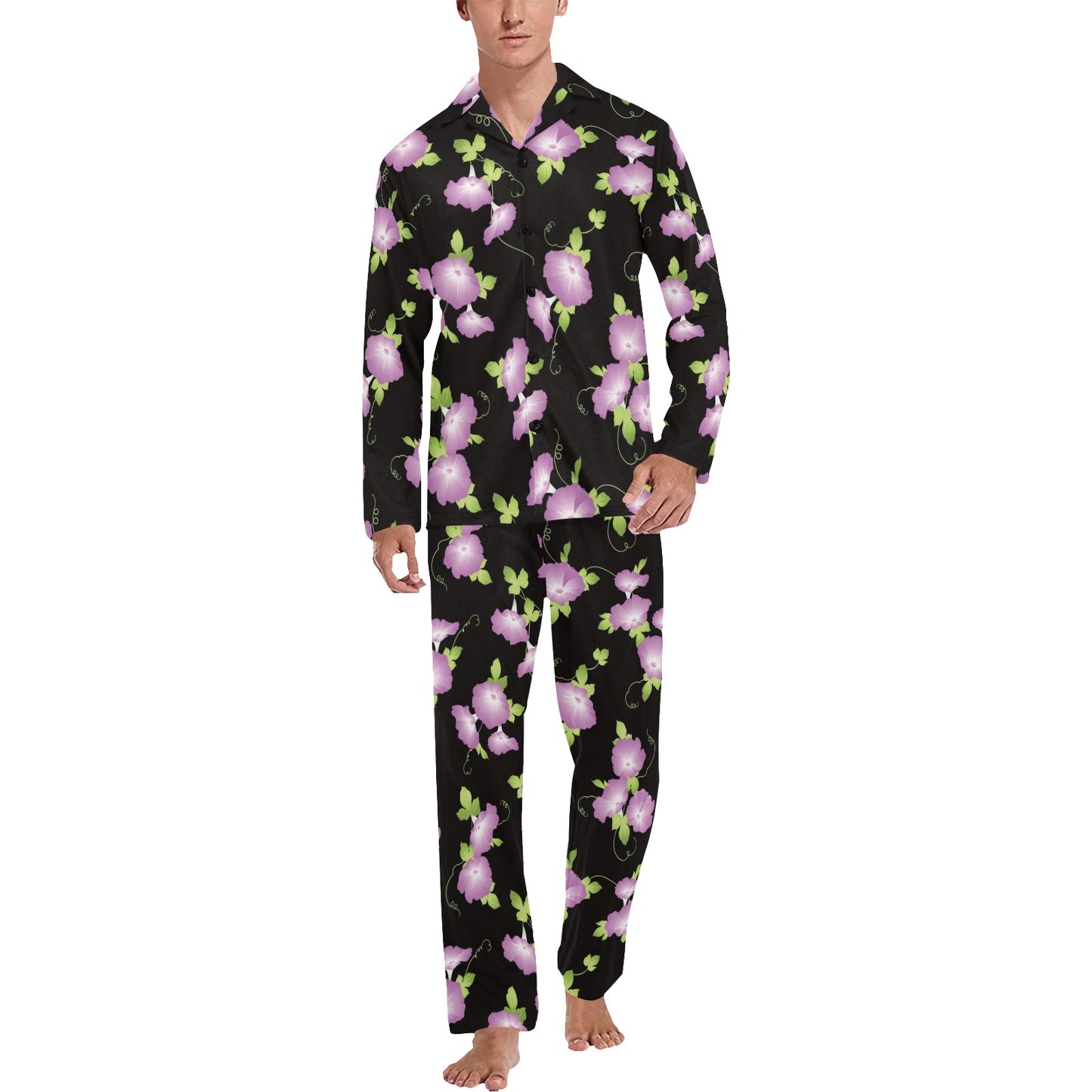 Morning Glory Pattern Print Design MG02 Men's Long Pajama Set
