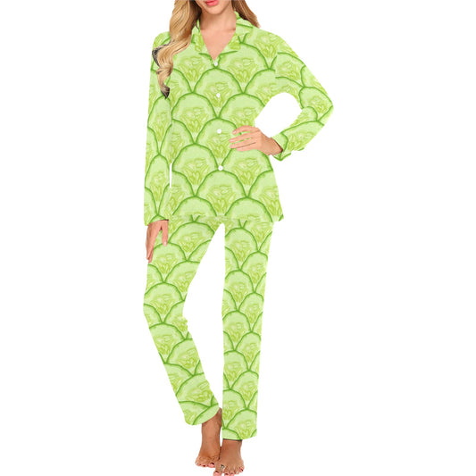 Cucumber Pattern Print Design CC04 Women's Long Pajama Set