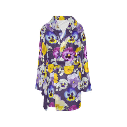 Pansy Pattern Print Design PS02 Women's Fleece Robe