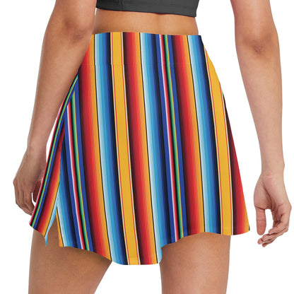 Mexican Blanket Stripe Print Pattern 17" Golf & Pickleball Skort with Pockets
