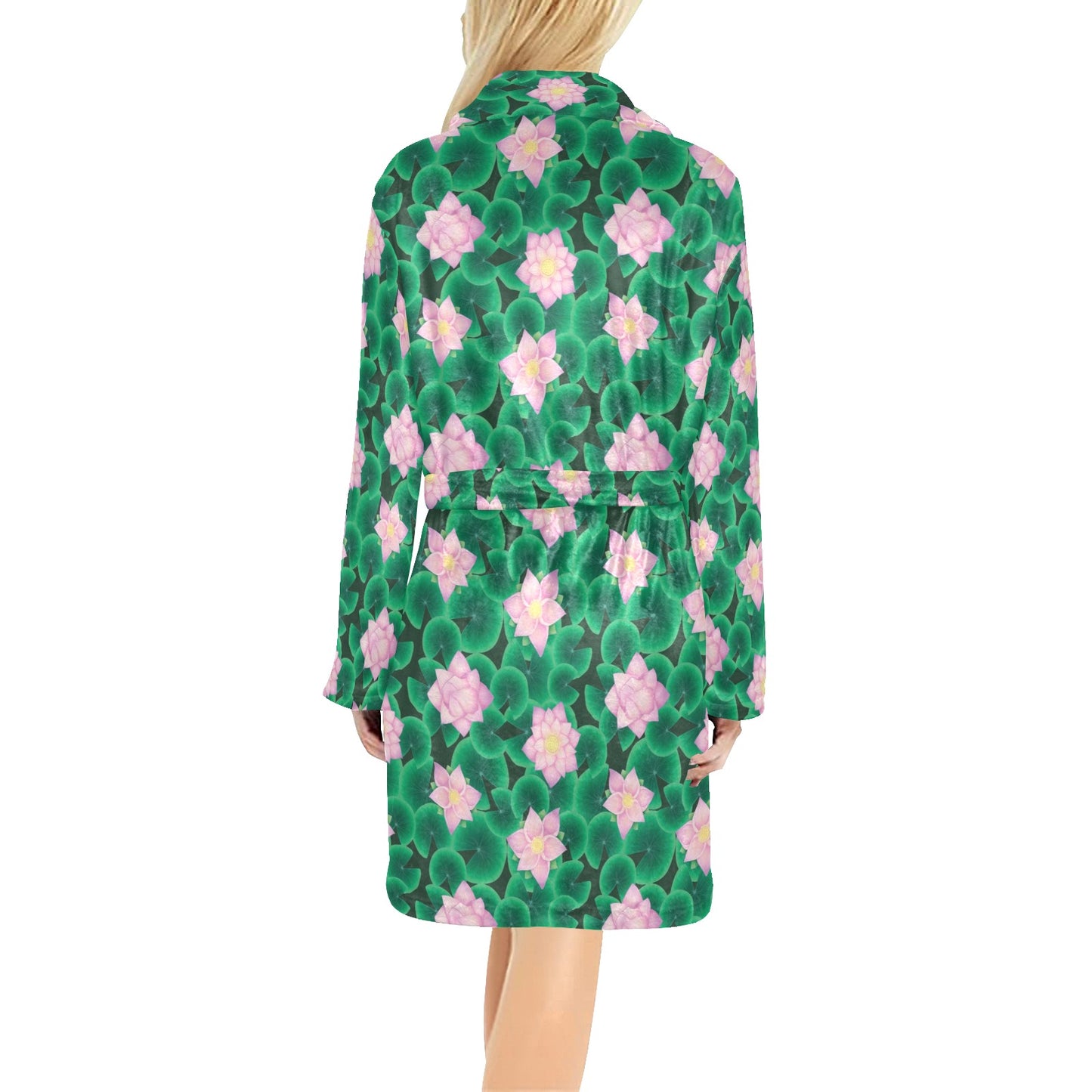 Water Lily Print Design LKS303 Women's Fleece Robe