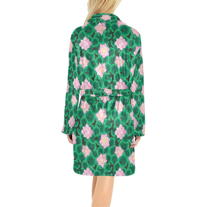 Water Lily Print Design LKS303 Women's Fleece Robe