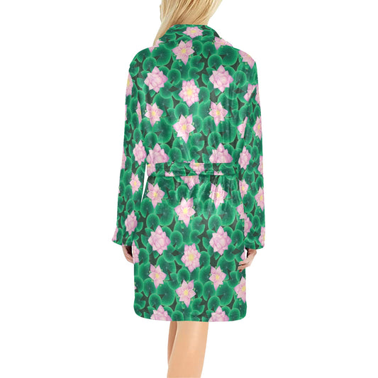 Water Lily Print Design LKS303 Women's Fleece Robe