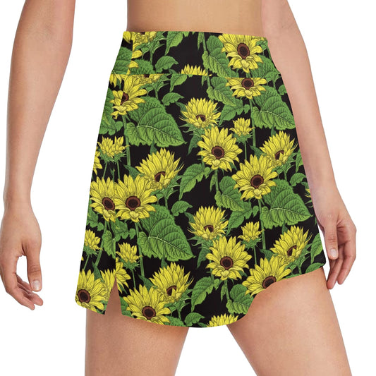 Sunflower Print Design LKS3010 17" Golf & Pickleball Skort with Pockets