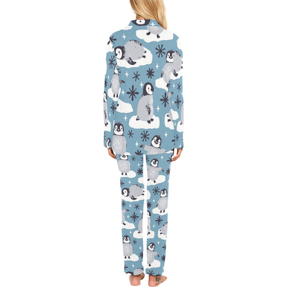 Penguin Pattern Print Design A05 Women's Long Pajama Set