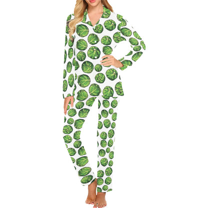 Brussels Sprouts Pattern Print Design 02 Women's Long Pajama Set