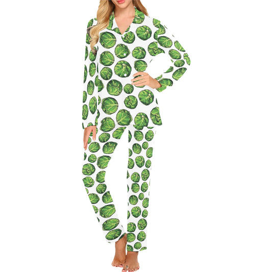 Brussels Sprouts Pattern Print Design 02 Women's Long Pajama Set