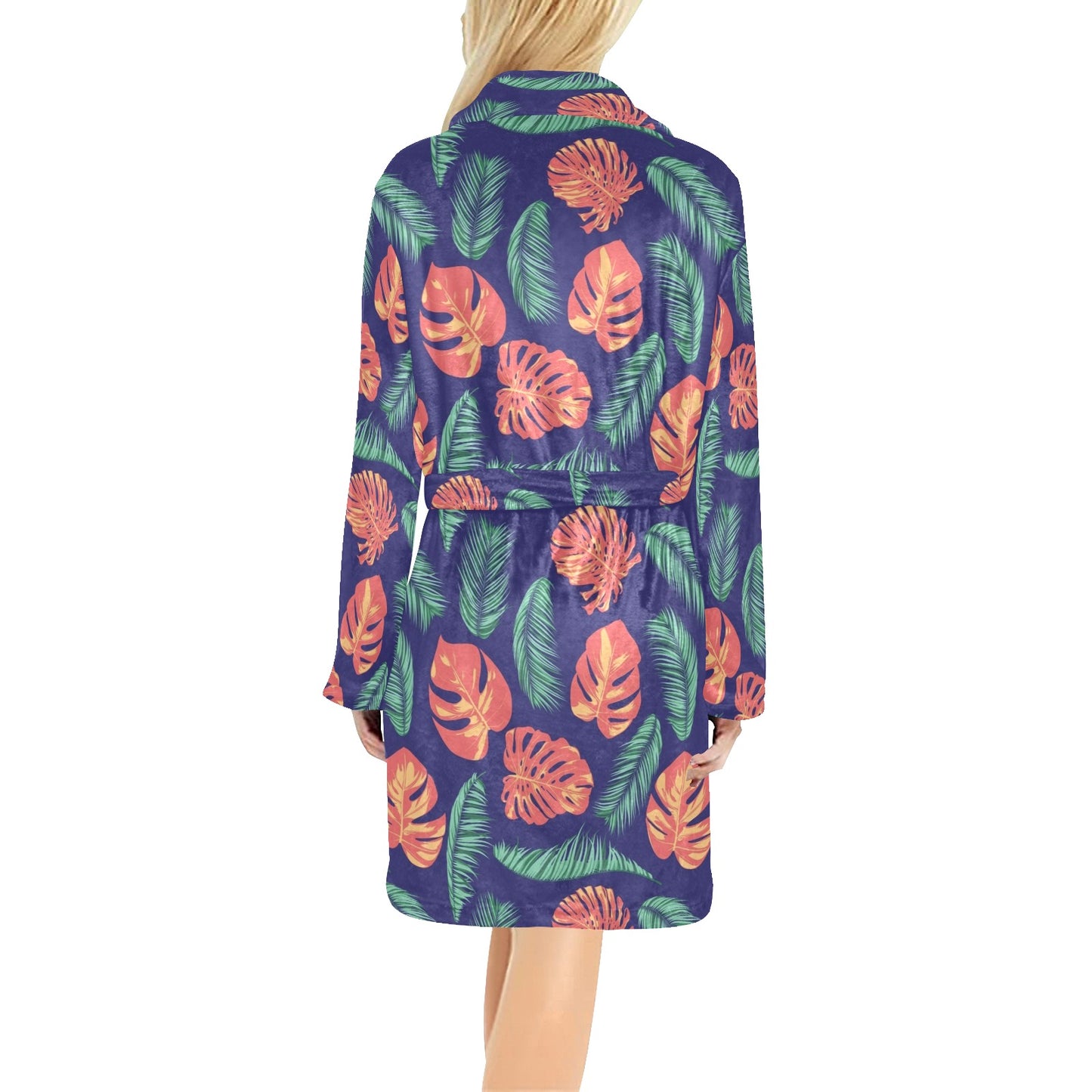 Palm Leaves Pattern Print Design PL011 Women's Fleece Robe