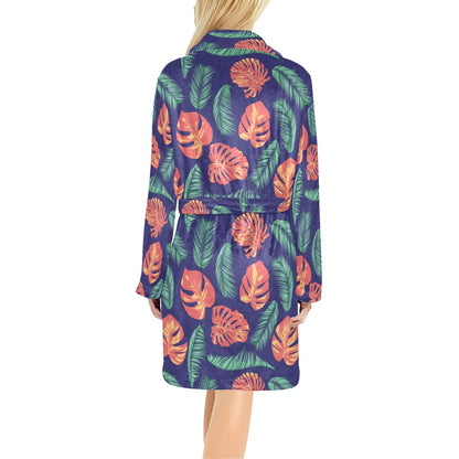 Palm Leaves Pattern Print Design PL011 Women's Fleece Robe
