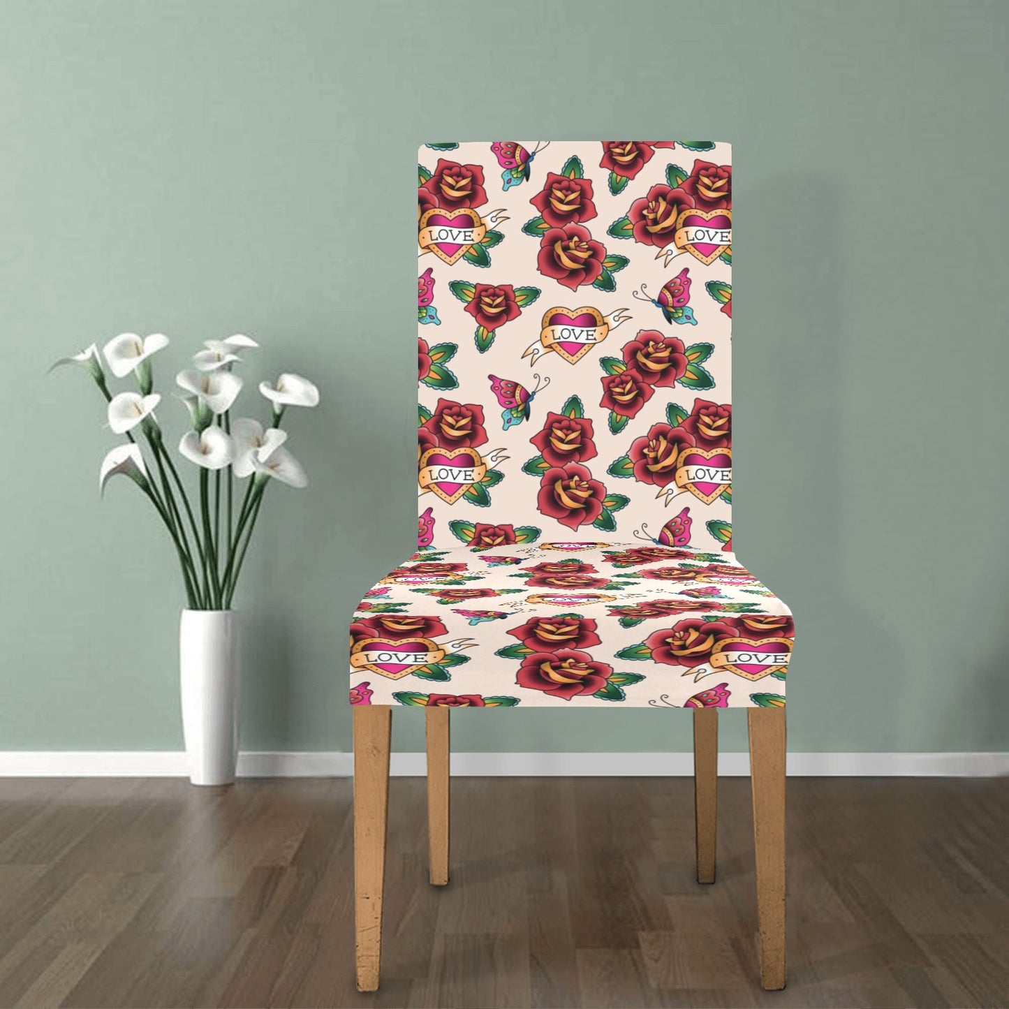 Tattoo Rose Print Design LKS302 Dining Chair Slipcover