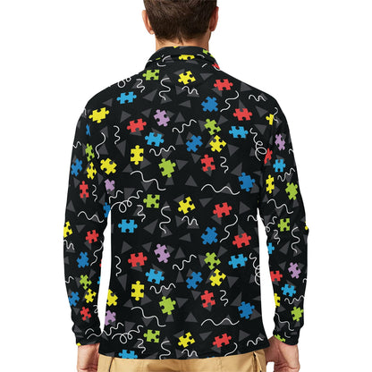 Autism Awareness Pattern Print Design 01 Long Sleeve Polo Shirt For Men's
