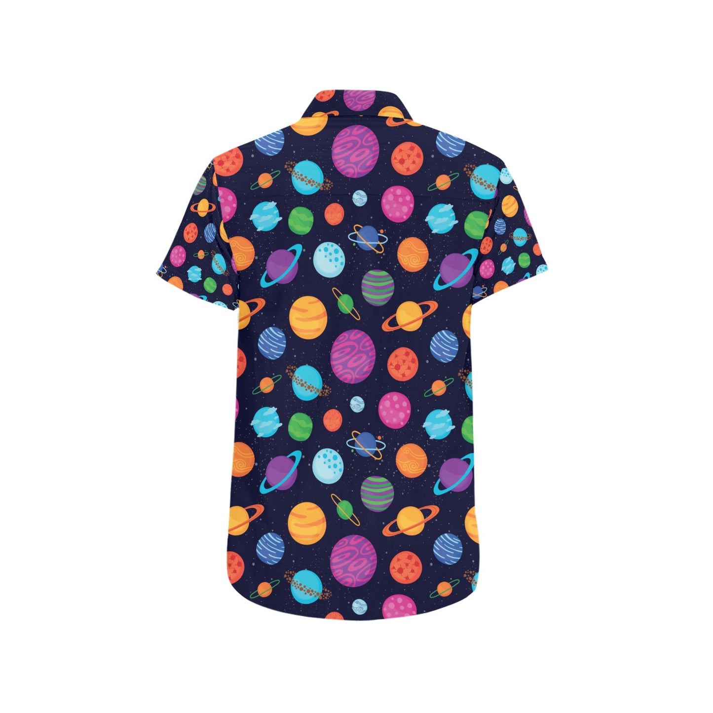 Planet Multicolor Print Design LKS302 Men Short Sleeve Button Up Shirt