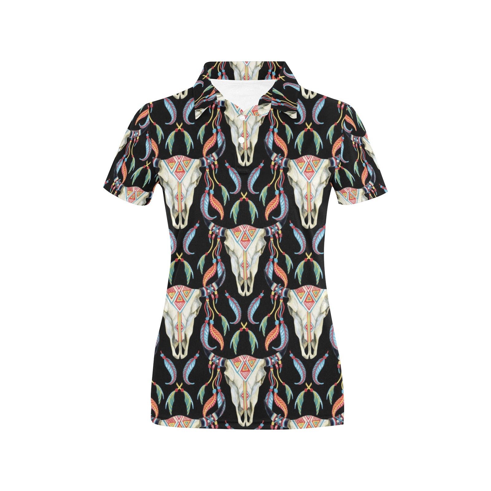 Buffalo Head Boho Style Pattern Print Design 01 Women's Polo Shirt