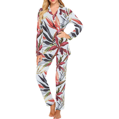Tropical Flower Pattern Print Design TF021 Women's Long Pajama Set