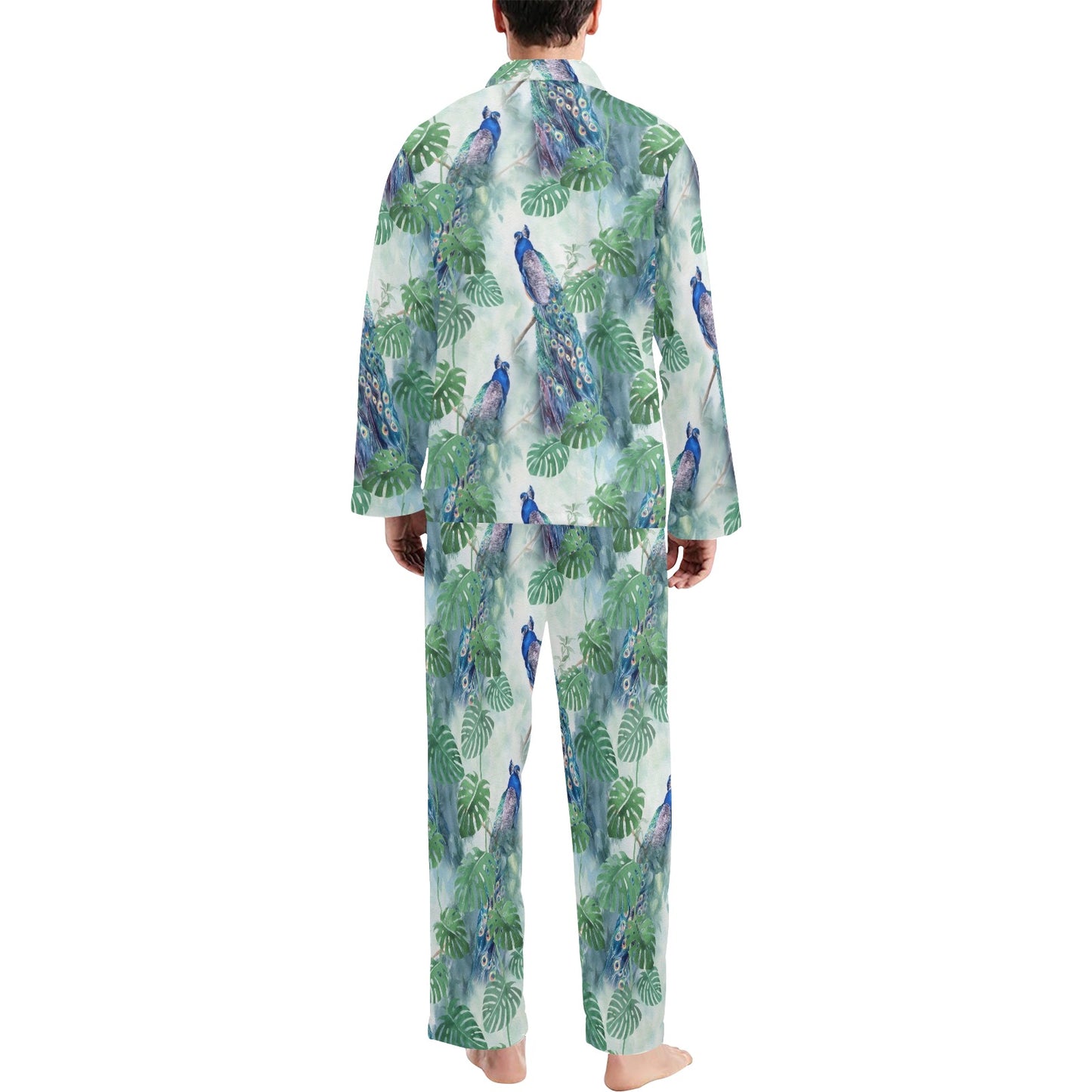 Peacock Pattern Print Design A02 Men's Long Pajama Set