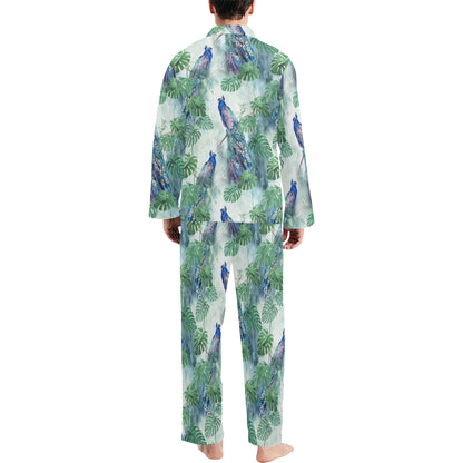 Peacock Pattern Print Design A02 Men's Long Pajama Set