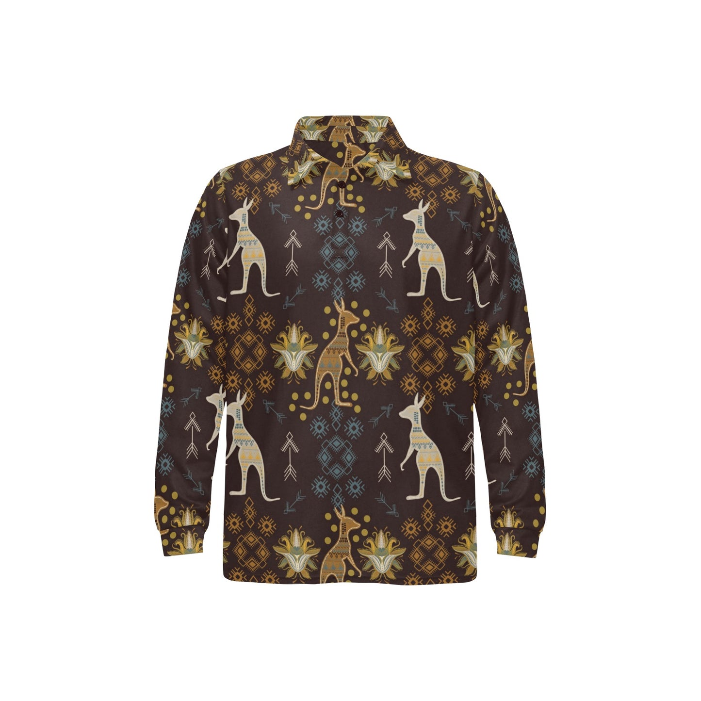 Kangaroos Pattern Print Design 03 Long Sleeve Polo Shirt For Men's