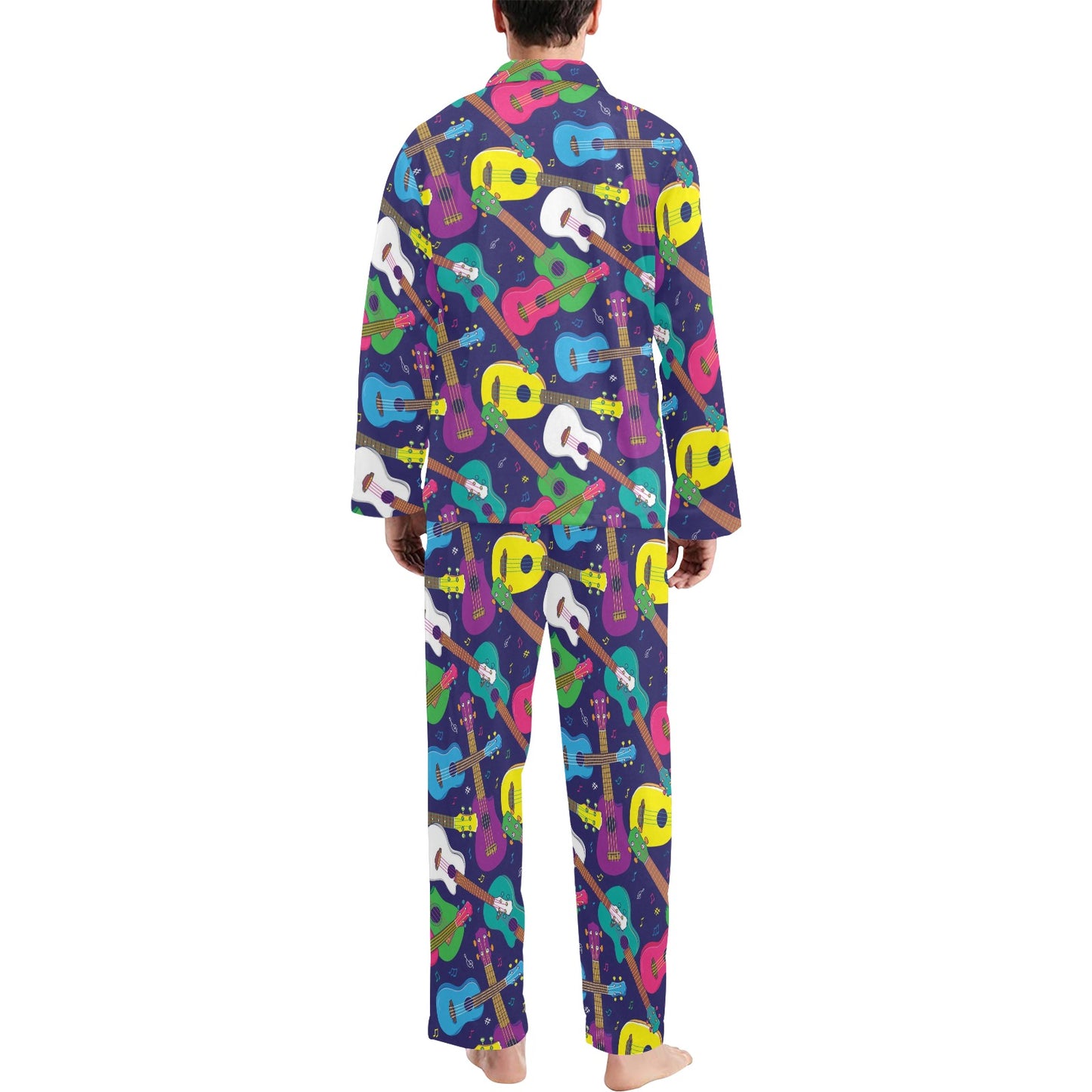Ukulele Pattern Print Design 02 Men's Long Pajama Set