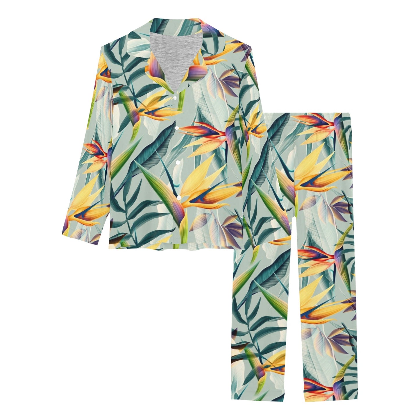 Tropical Flower Pattern Print Design TF022 Women's Long Pajama Set