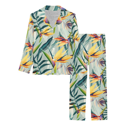 Tropical Flower Pattern Print Design TF022 Women's Long Pajama Set