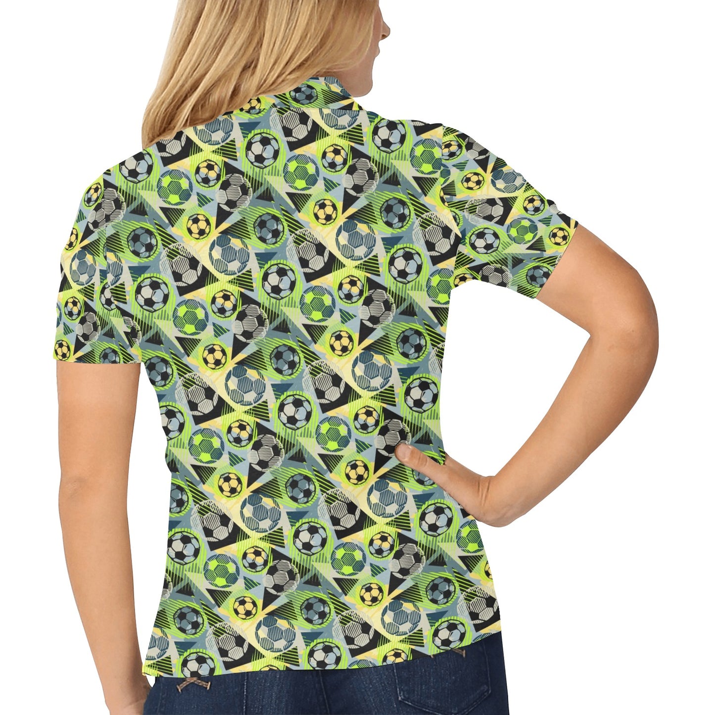 Soccer Ball Themed Print Pattern Women's Polo Shirt