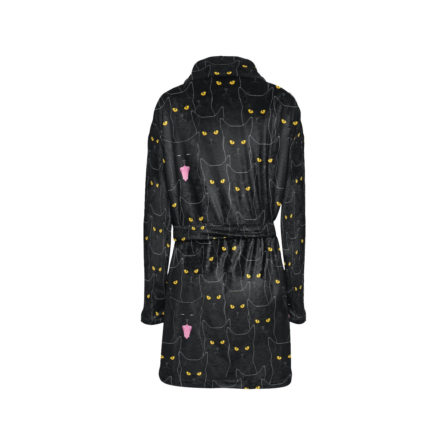 Black Cat Yellow Eyes Print Pattern Women's Fleece Robe