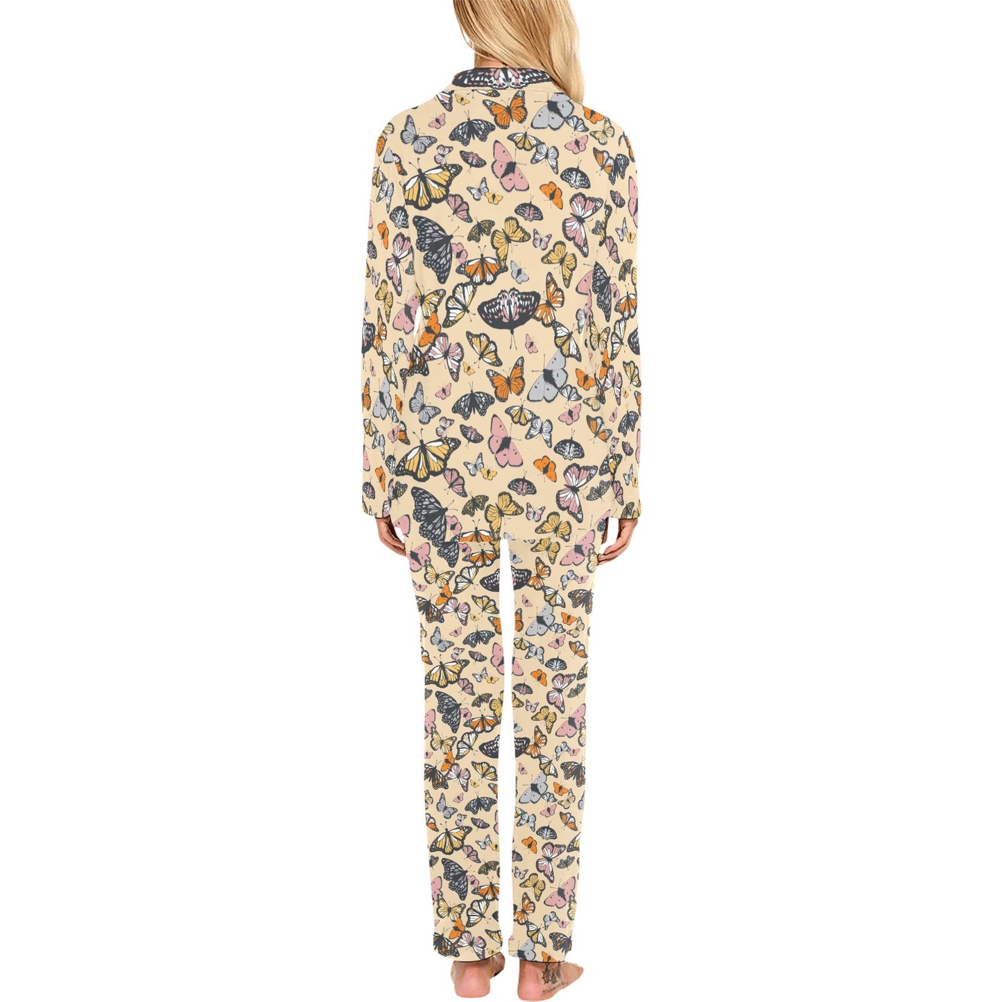 Butterfly Pattern Print Design 04 Women's Long Pajama Set