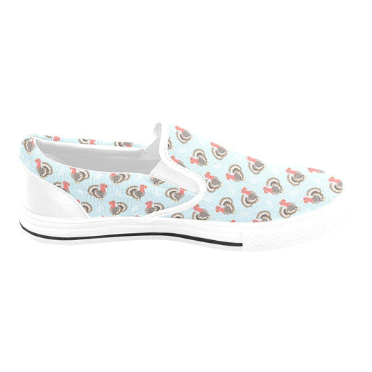 Turkey Print Design LKS403 White Slip Ons Canvas Women's Shoes