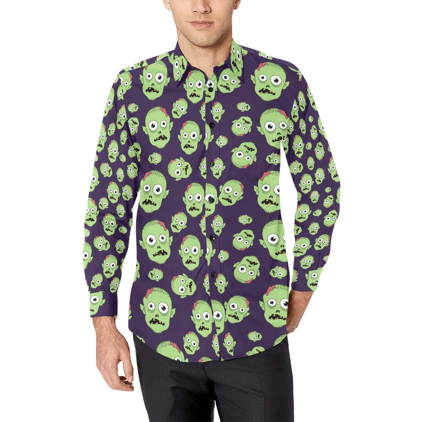 Zombie Print Design LKS303 Men's Long Sleeve Dress Shirt