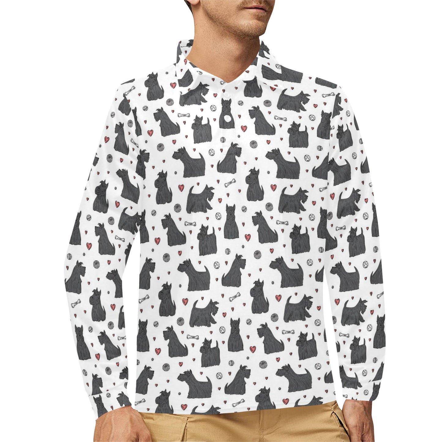 Scottish Terriers Print Design LKS3015 Long Sleeve Polo Shirt For Men's