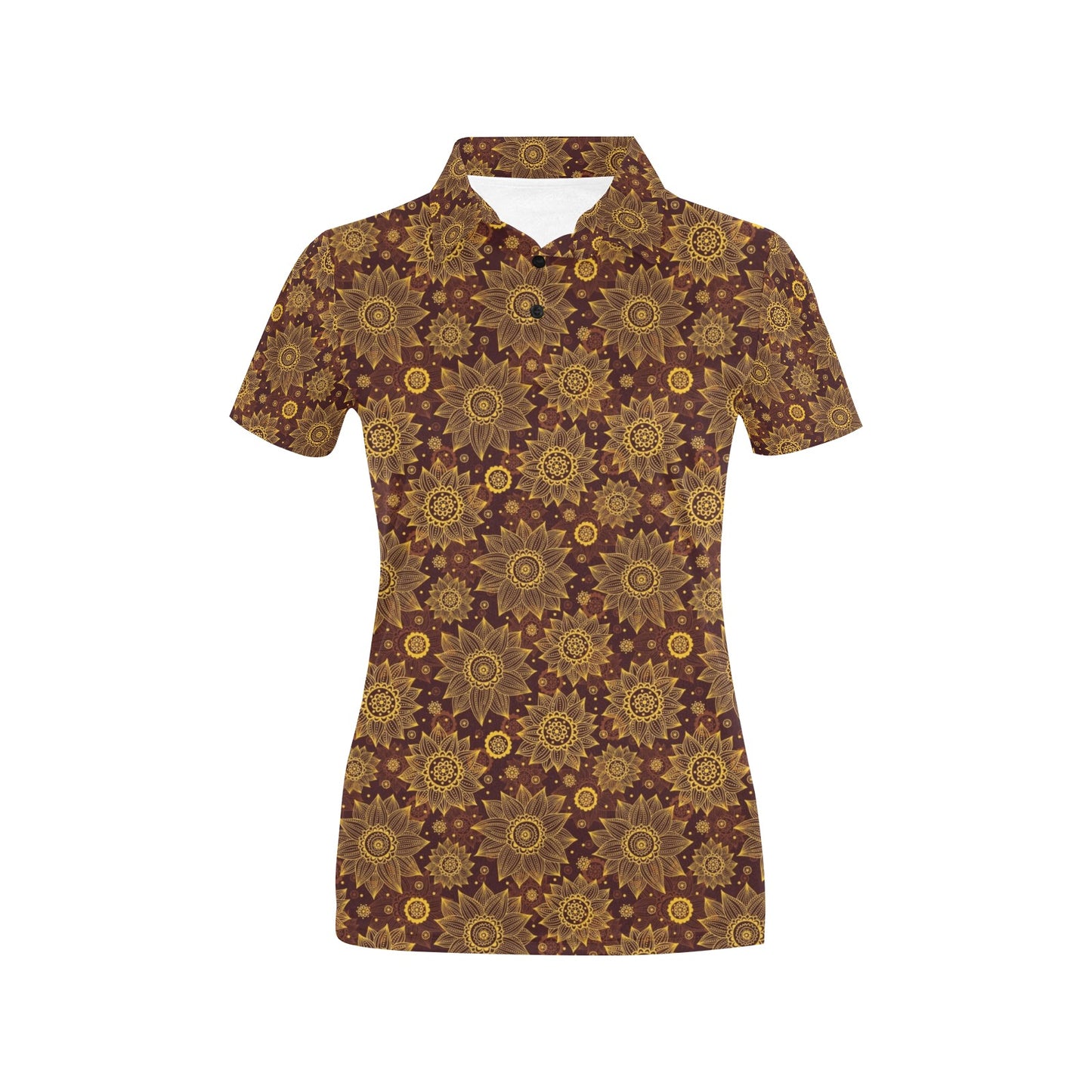 Gold Sunflower Hand Drawn Print Women's Polo Shirt