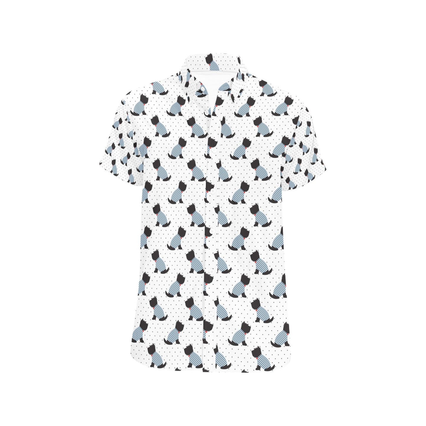 Scottish Terriers Print Design LKS3013 Men Short Sleeve Button Up Shirt