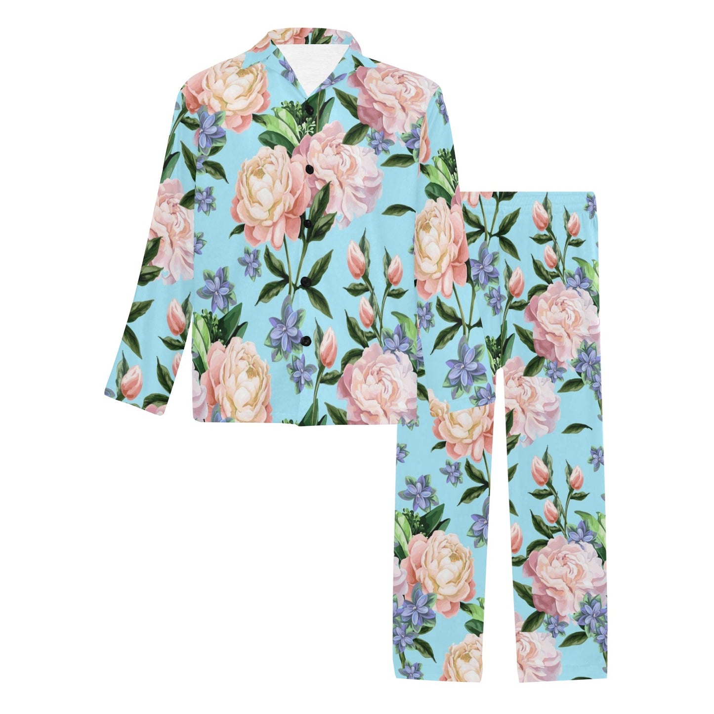 Peony Pattern Print Design PE02 Men's Long Pajama Set