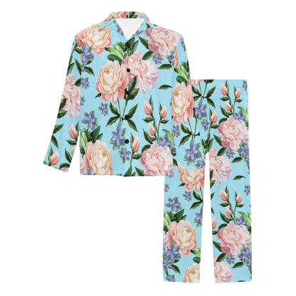 Peony Pattern Print Design PE02 Men's Long Pajama Set