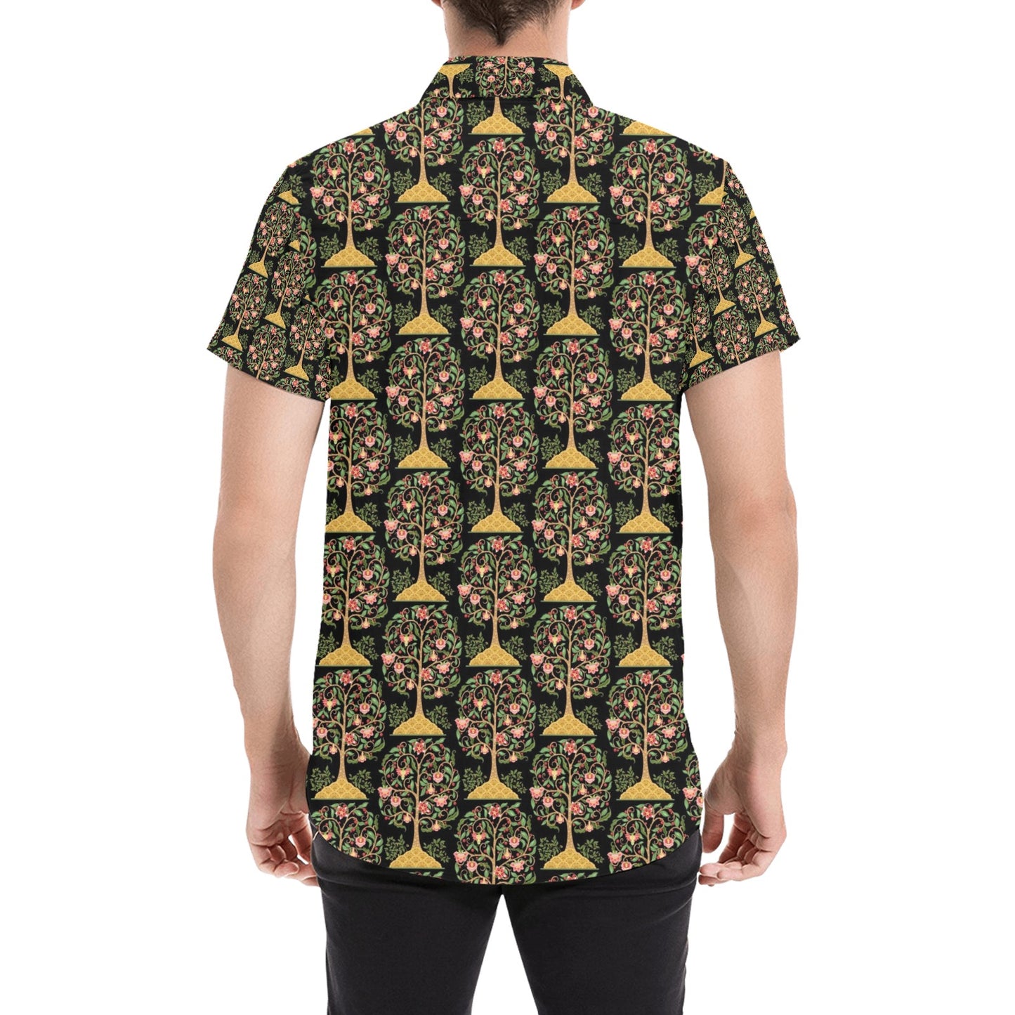 Tree Of Life Print Design LKS303 Men Short Sleeve Button Up Shirt
