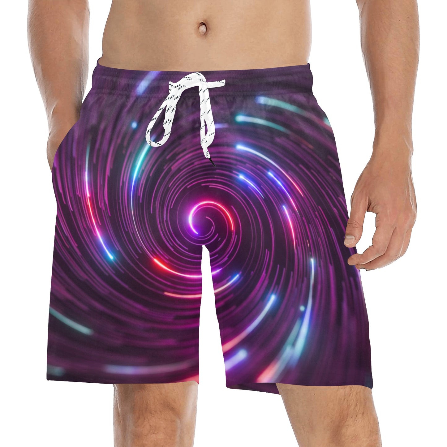 Vortex Twist Swirl Purple Neon Print Men's Swim Trunks Beach Shorts
