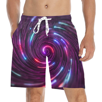Vortex Twist Swirl Purple Neon Print Men's Swim Trunks Beach Shorts
