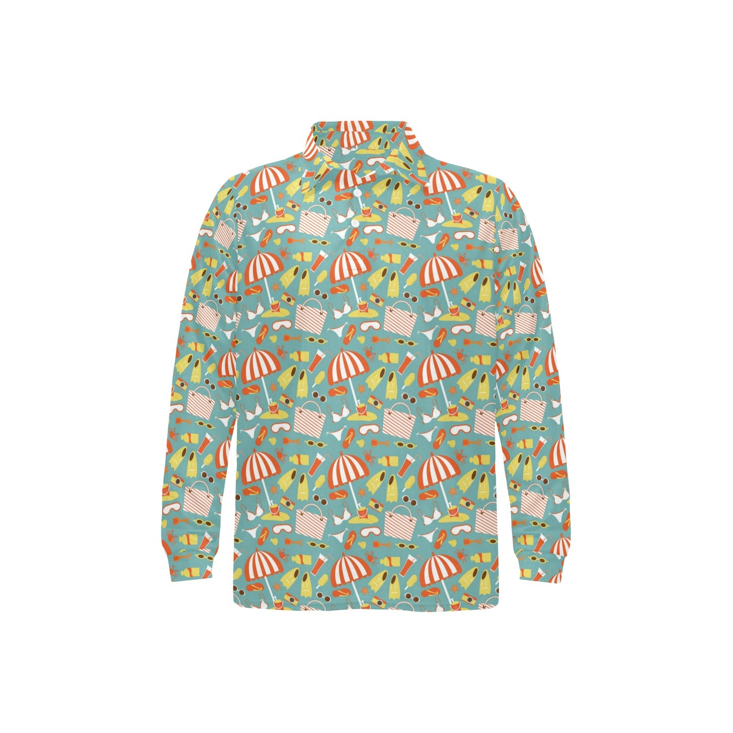 Beach Scene Pattern Print Design 02 Long Sleeve Polo Shirt For Men's